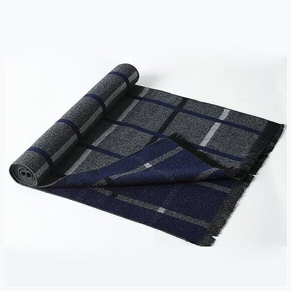 Mens Scarf Winter Fashion - grey/White Plaid - Picture 3 of 6